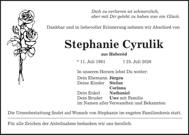 Traueranzeige Stephanie Cyrulik