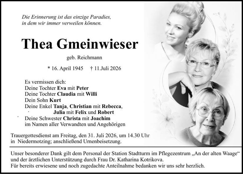 Traueranzeige Thea Gmeinwieser