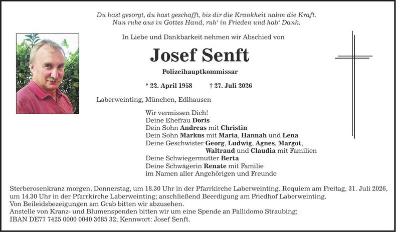 Traueranzeige Josef Senft