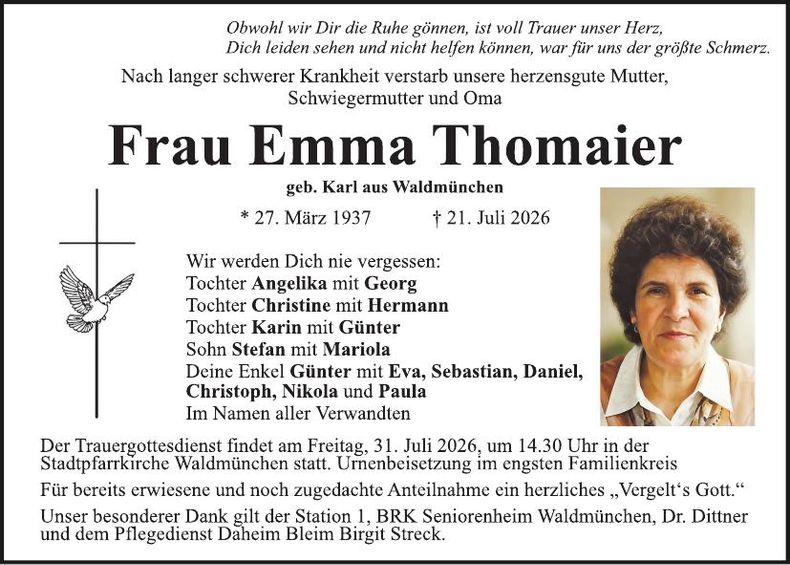 Traueranzeige Emma Thomaier
