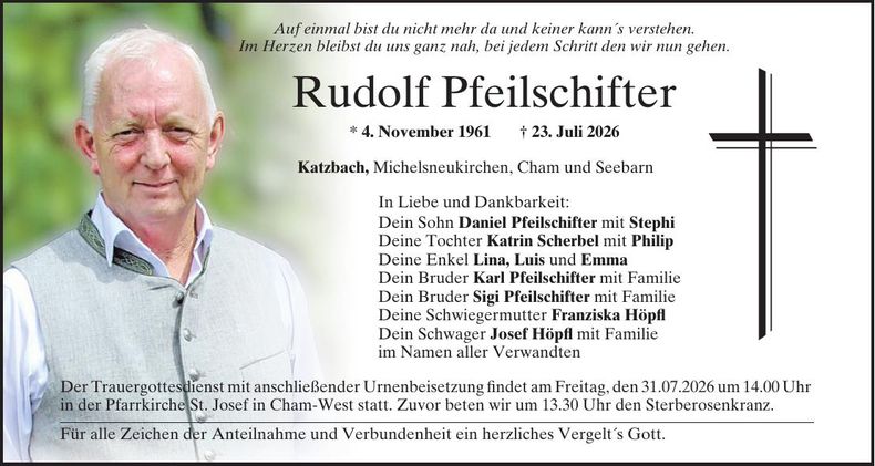 Traueranzeige Rudolf Pfeilschifter 