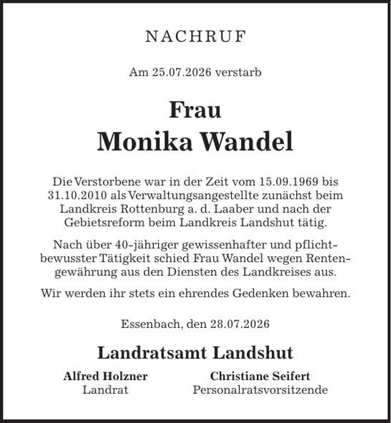Traueranzeige Monika Wandel