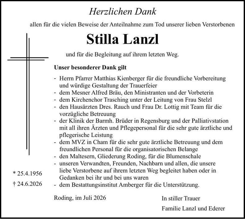 Traueranzeige Stilla Lanzl