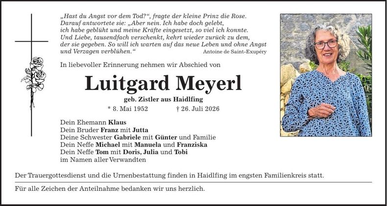 Traueranzeige Luitgard Meyerl