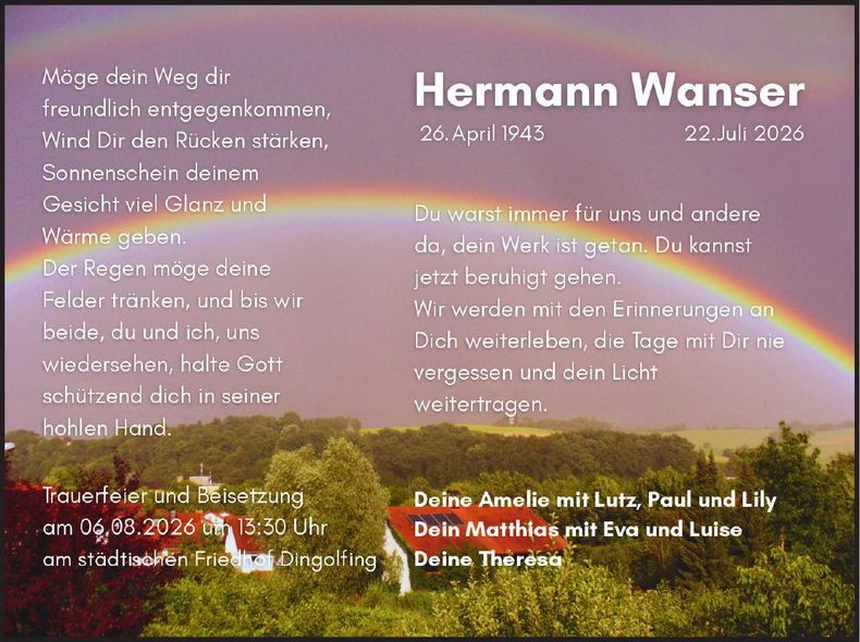 Traueranzeige Hermann Wanser