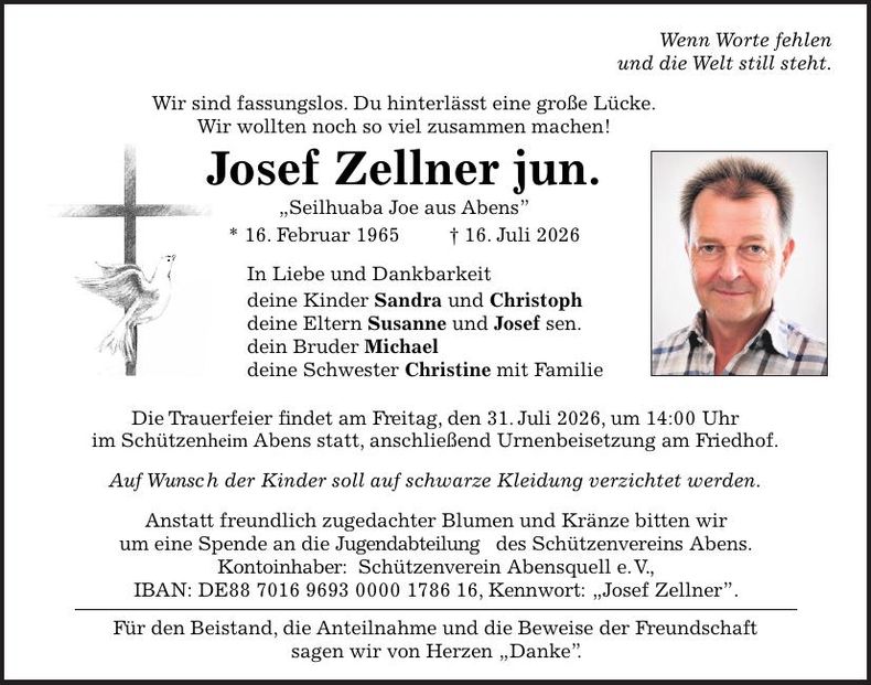 Traueranzeige Josef jun. Zellner