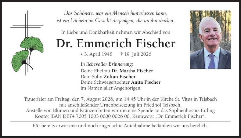 Traueranzeige Emmerich Dr. Fischer