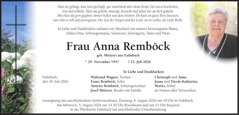 Traueranzeige Anna Remböck