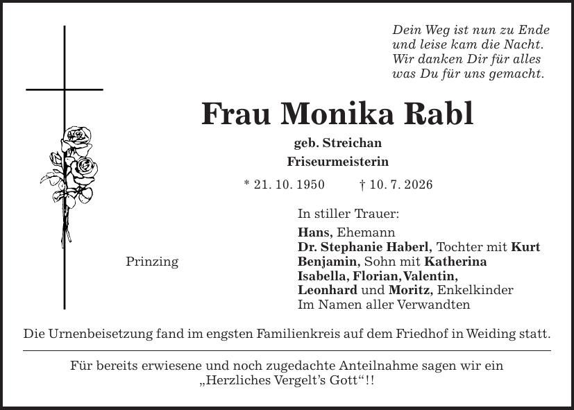 Traueranzeige Monika Rabl