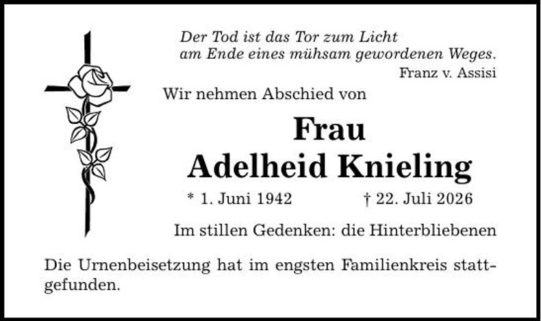 Traueranzeige Adelheid Knieling