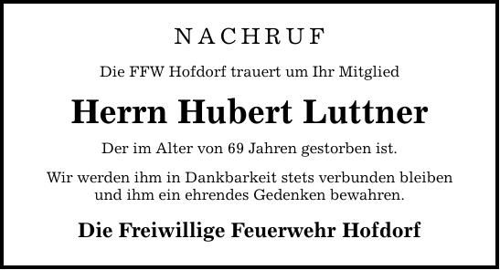 Traueranzeige Hubert Luttner