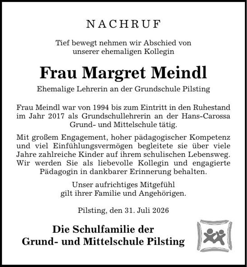 Traueranzeige Margret  Meindl