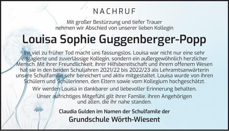 Traueranzeige Louisa Sophie  Guggenberger-Popp