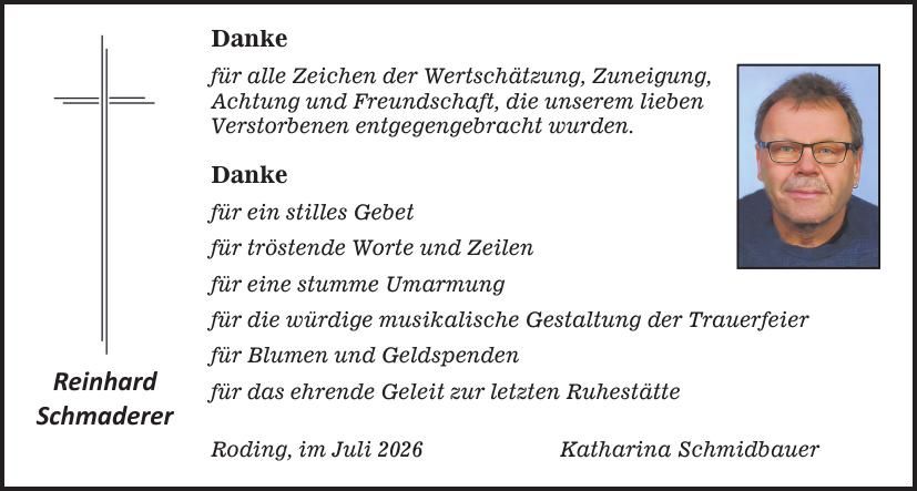 Traueranzeige Reinhard Schmaderer
