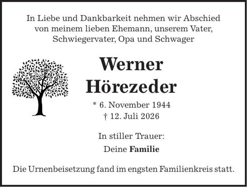 Traueranzeige Werner Hörezeder