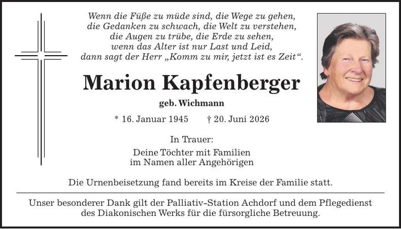 Traueranzeige Marion Kapfenberger