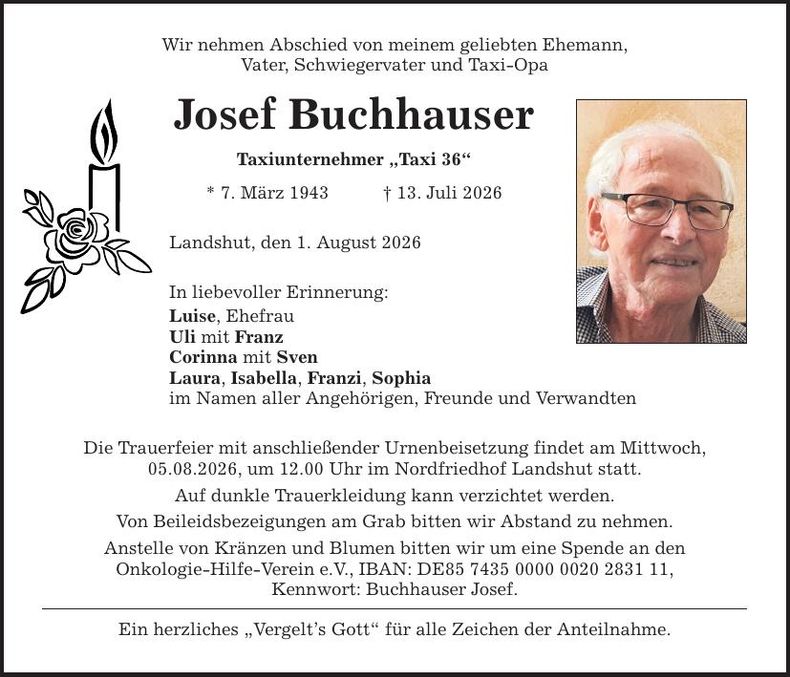 Traueranzeige Josef Buchhauser