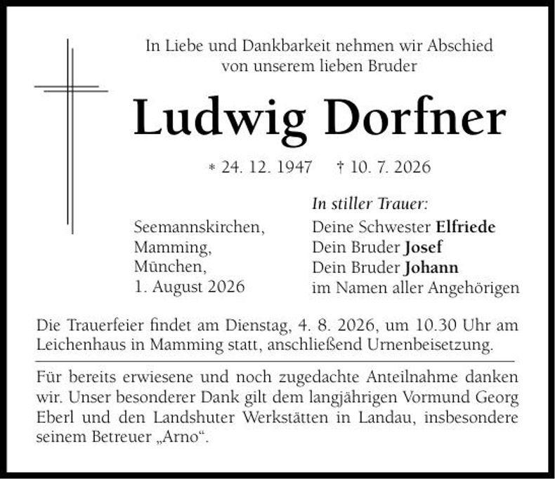 Traueranzeige Ludwig Dorfner