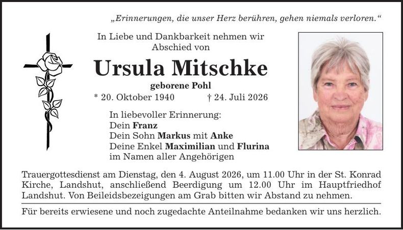 Traueranzeige Ursula Mitschke