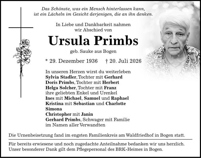 Traueranzeige Ursula Primbs
