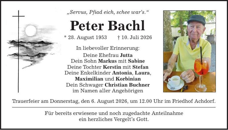 Traueranzeige Peter Bachl 