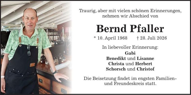 Traueranzeige Bernd Pfaller