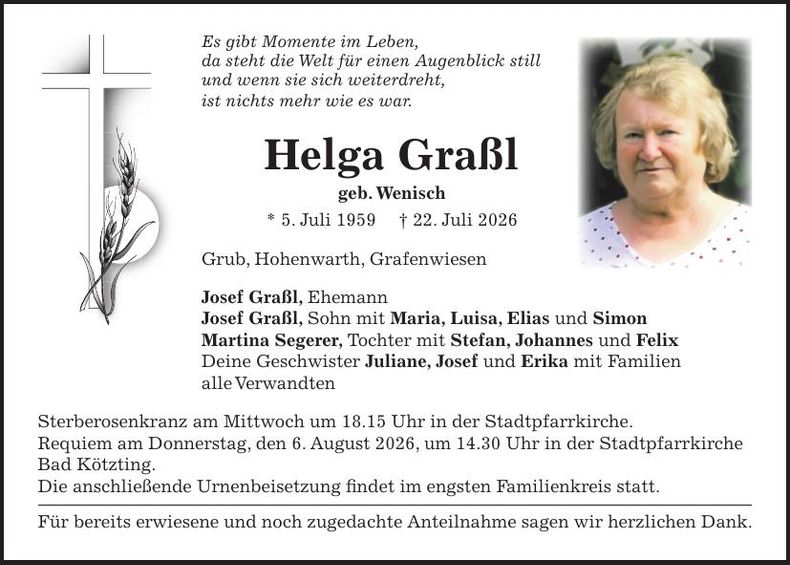 Traueranzeige Helga Graßl