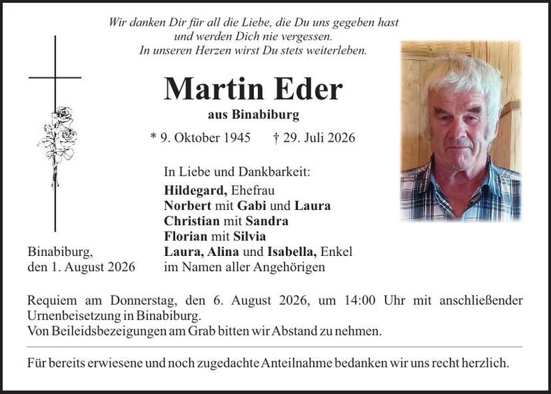 Traueranzeige Martin Eder