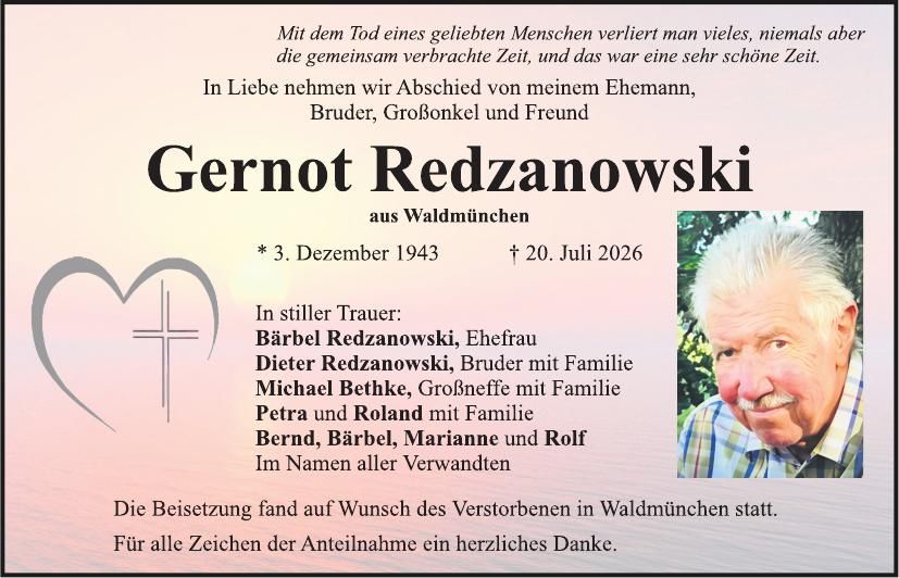 Traueranzeige Gernot Redzanowski