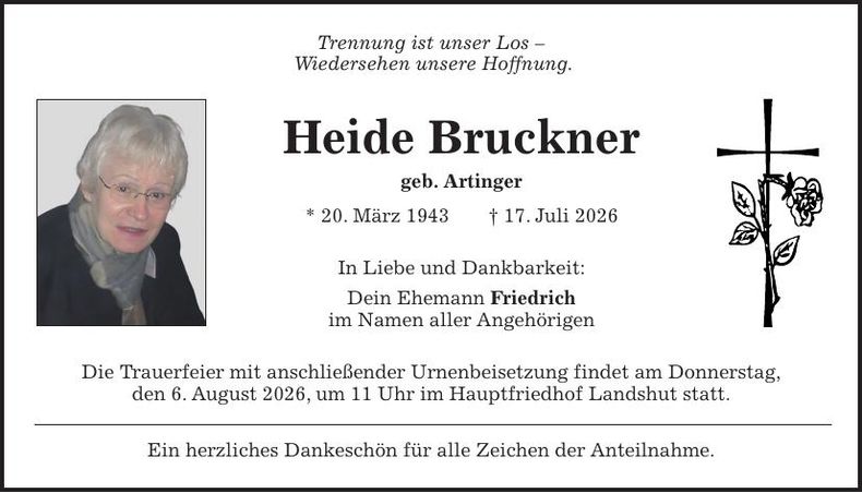 Traueranzeige Heide Bruckner