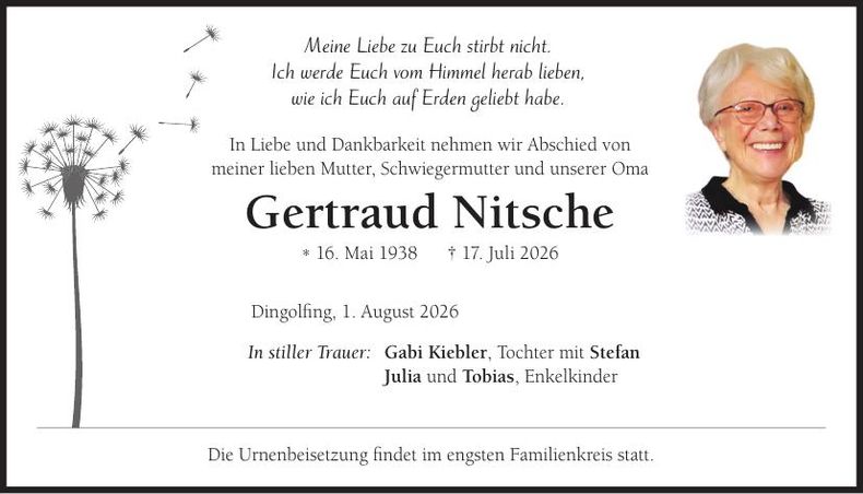 Traueranzeige Gertraud Nitsche