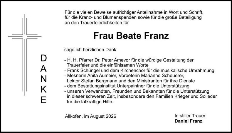 Traueranzeige Beate Franz