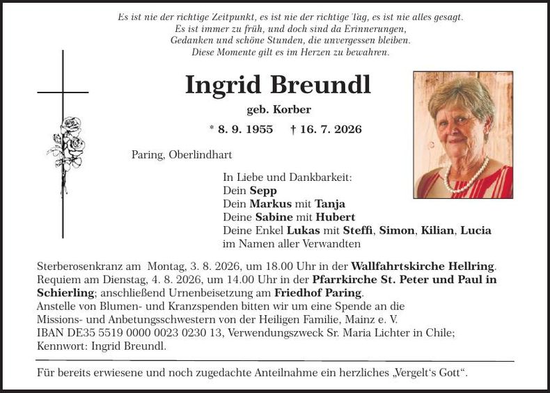 Traueranzeige Ingrid Breundl