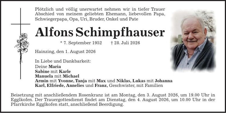 Traueranzeige Alfons Schimpfhauser