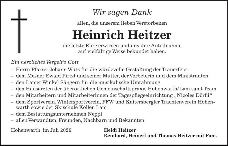 Traueranzeige Heinrich Heitzer