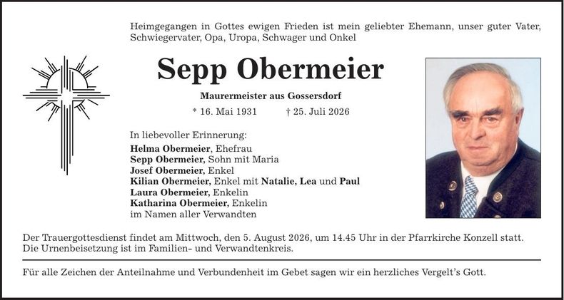 Traueranzeige Sepp Obermeier