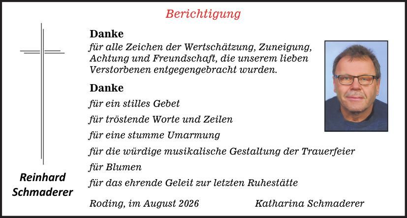 Traueranzeige Reinhard Schmaderer