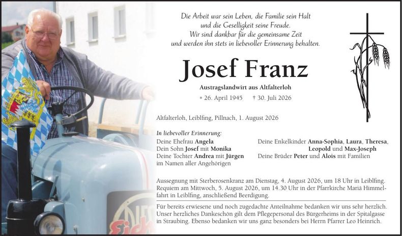 Traueranzeige Josef Franz