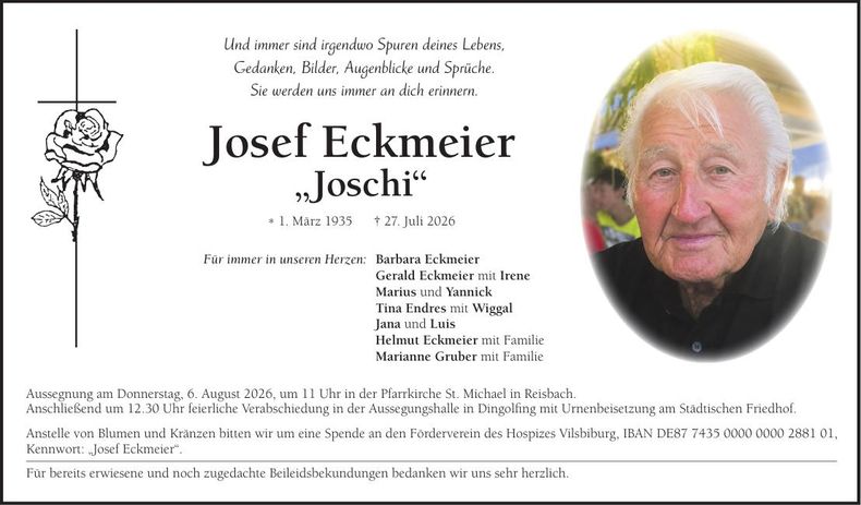 Traueranzeige Josef Eckmeier