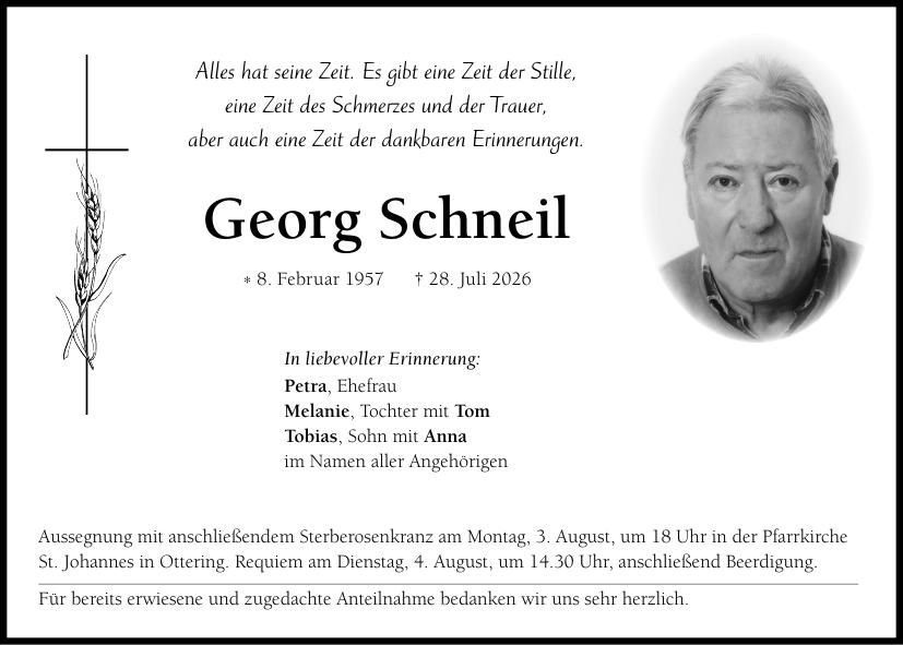 Traueranzeige Georg Schneil