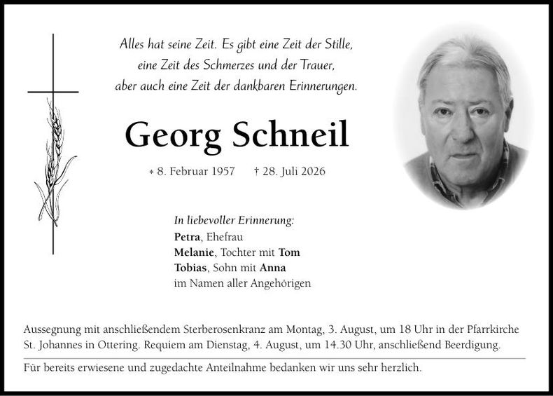 Traueranzeige Georg Schneil