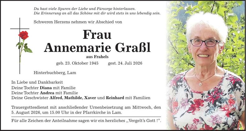 Traueranzeige Annemarie Graßl