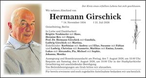 Traueranzeige Hermann Girschick