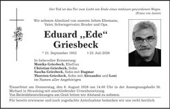 Traueranzeige Eduard Griesbeck