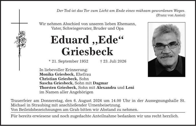 Traueranzeige Eduard Griesbeck