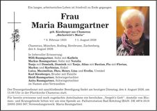 Traueranzeige Maria Baumgartner