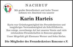 Traueranzeige Karin Harteis