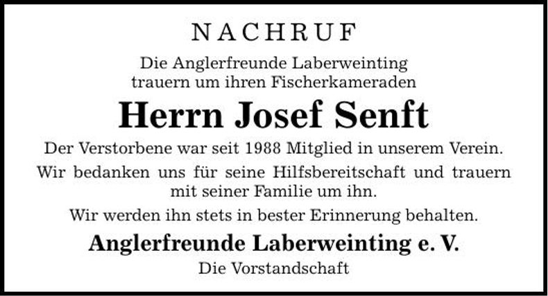 Traueranzeige Josef Senft