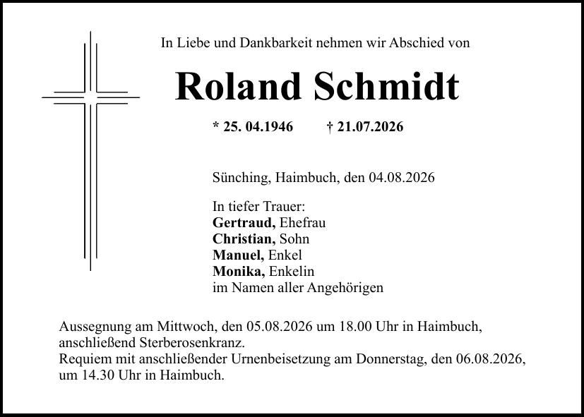 Traueranzeige Roland Schmidt