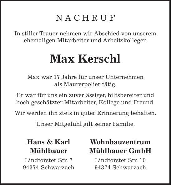 Traueranzeige Max Kerschl